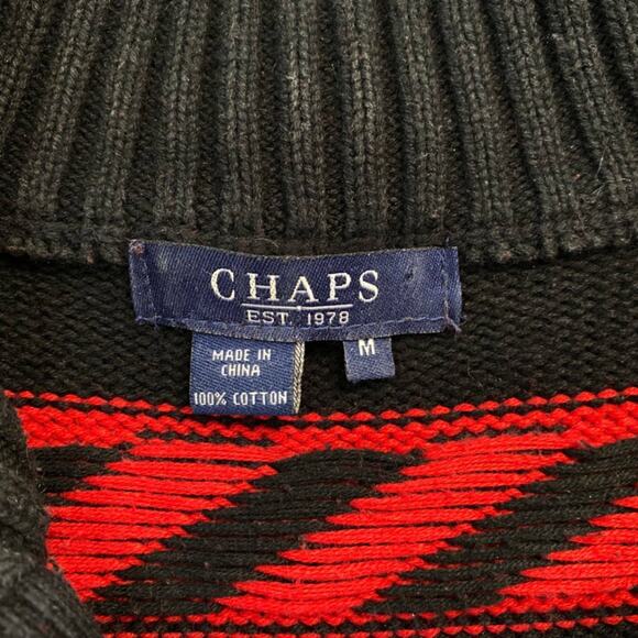 Chaps Sweater Womens Medium Fair Isle Snowflake Red Black Southwestern 90s Vtg - Picture 8 of 10